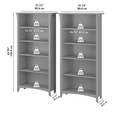 Bush Furniture Salinas 5-Shelf 63"H Tall Bookcase, Cape Cod Gray, 2/Set (SAL036CG)