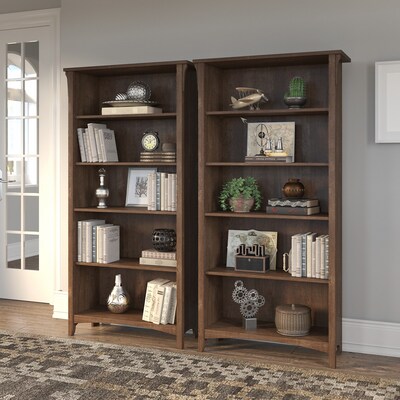 Bush Furniture Salinas 5-Shelf 63"H Tall Bookcase, Ash Brown, 2/Set (SAL036ABR)