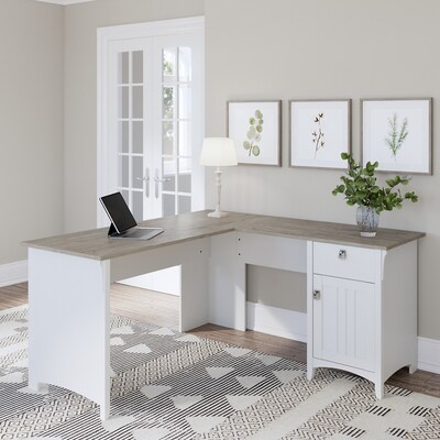 Bush Furniture Salinas 60" L-Shaped Desk, Shiplap Gray/Pure White (SAD160G2W-03)