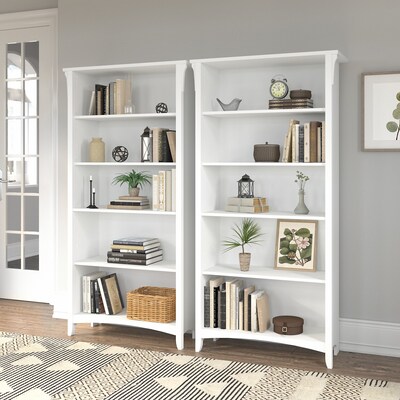 Bush Furniture Salinas 5-Shelf 63"H Tall Bookcase, Shiplap Gray/Pure White, 2/Set (SAL036G2W)