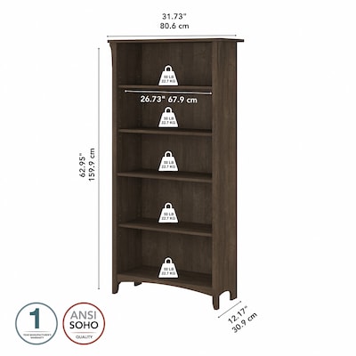 Bush Furniture Salinas 5-Shelf 63"H Bookcase, Ash Brown (SAB132ABR-03)