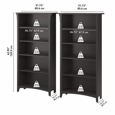 Bush Furniture Salinas 63"H 5-Shelf Tall Bookcase, Vintage Black, 2/Set (SAL036VB)