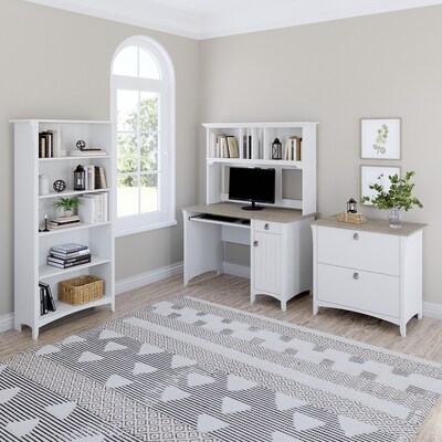 Bush Furniture Salinas 47" Computer Desk with Hutch, Lateral File Cabinet and 5-Shelf Bookcase, Gray/Pure White (SAL002G2W)