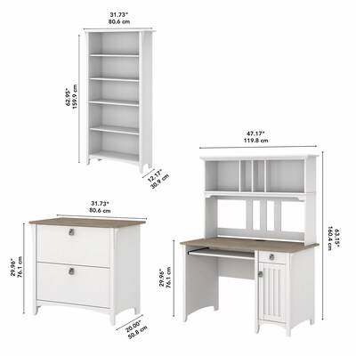 Bush Furniture Salinas 47" Computer Desk with Hutch, Lateral File Cabinet and 5-Shelf Bookcase, Gray/Pure White (SAL002G2W)