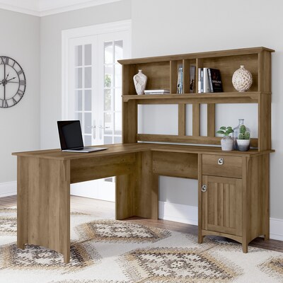 Bush Furniture Salinas 60"W L Shaped Desk with Hutch, Reclaimed Pine (SAL004RCP)