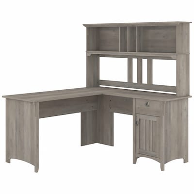 Bush Furniture Salinas 60W L Shaped Desk with Hutch, Driftwood Gray (SAL004DG)