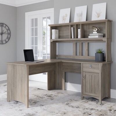 Bush Furniture Salinas 60"W L Shaped Desk with Hutch, Driftwood Gray (SAL004DG)