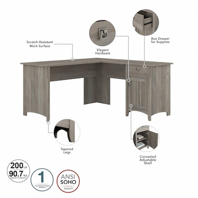 Bush Furniture Salinas 60"W L Shaped Desk with Hutch, Driftwood Gray (SAL004DG)