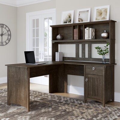 Bush Furniture Salinas 60W L Shaped Desk with Hutch, Ash Brown (SAL004ABR)