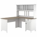 Bush Furniture Salinas 60 L-Shaped Desk with Hutch, Shiplap Gray/Pure White (SAL004G2W)