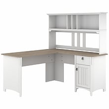 Bush Furniture Salinas 60W L Shaped Desk with Hutch, Shiplap Gray/Pure White (SAL004G2W)