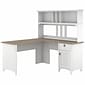 Bush Furniture Salinas 60"W L Shaped Desk with Hutch, Shiplap Gray/Pure White (SAL004G2W)