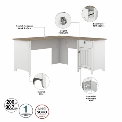 Bush Furniture Salinas 60"W L Shaped Desk with Hutch, Shiplap Gray/Pure White (SAL004G2W)