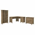 Bush Furniture Salinas 60 L-Shaped Desk with Lateral File Cabinet and 5-Shelf Bookcase, Reclaimed P