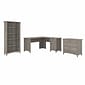 Bush Furniture Salinas 60"W L Shaped Desk with Lateral File Cabinet and 5 Shelf Bookcase, Driftwood Gray (SAL003DG)