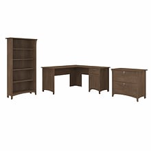 Bush Furniture Salinas 60 L-Shaped Desk with Lateral File Cabinet and 5-Shelf Bookcase, Ash Brown (