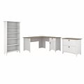 Bush Furniture Salinas 60 L-Shaped Desk with Lateral File Cabinet and 5-Shelf Bookcase, Shiplap Gra
