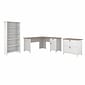 Bush Furniture Salinas 60"W L Shaped Desk with Lateral File Cabinet and 5 Shelf Bookcase, Shiplap Gray/Pure White (SAL003G2W)