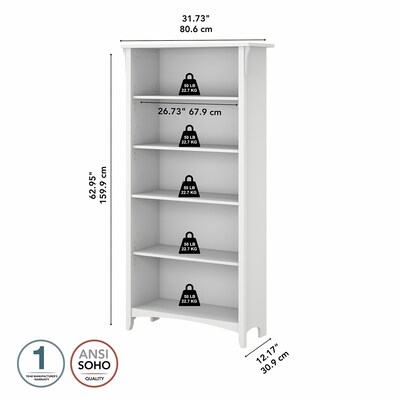 Bush Furniture Salinas 5-Shelf 63"H Bookcase, Pure White (SAB132G2W-03)