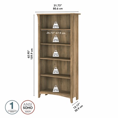 Bush Furniture Salinas 63"H 5-Shelf Bookcase, Reclaimed Pine (SAB132RCP-03)