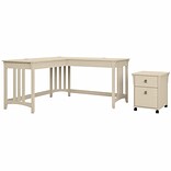 Bush Furniture Salinas 60 L-Shaped Writing Desk with Mobile File Cabinet, Antique White (SAL047AW)