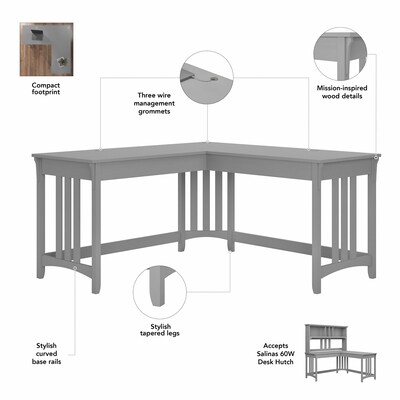 Bush Furniture Salinas 60" L-Shaped Writing Desk, Cape Cod Gray (SAD260CG-03)