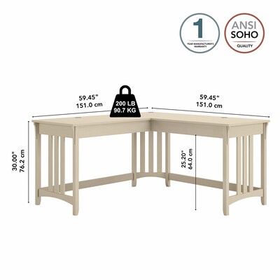 Bush Furniture Salinas 60" L-Shaped Writing Desk, Antique White (SAD260AW-03)