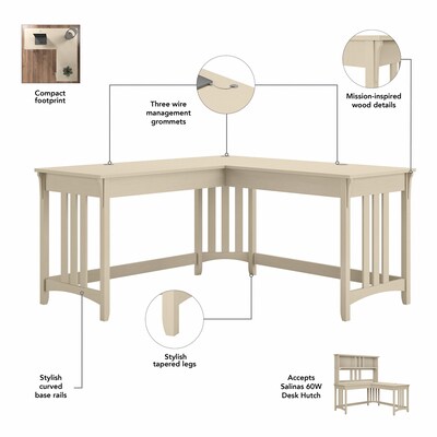 Bush Furniture Salinas 60" L-Shaped Writing Desk, Antique White (SAD260AW-03)