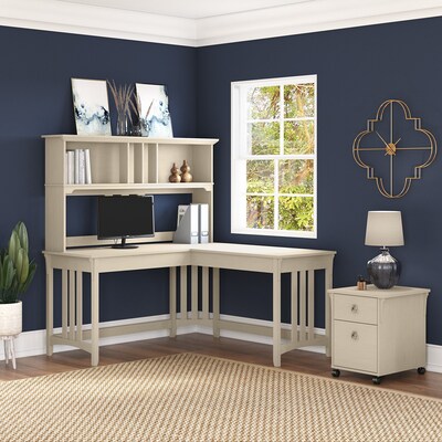 Bush Furniture Salinas 60" L-Shaped Writing Desk, Antique White (SAD260AW-03)