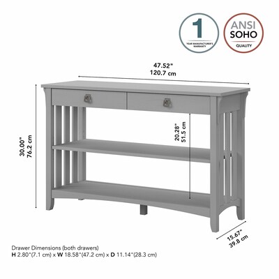 Bush Furniture Salinas 48" x 16" Console Table with Drawers and Shelves, Cape Cod Gray (SAT148CG-03)