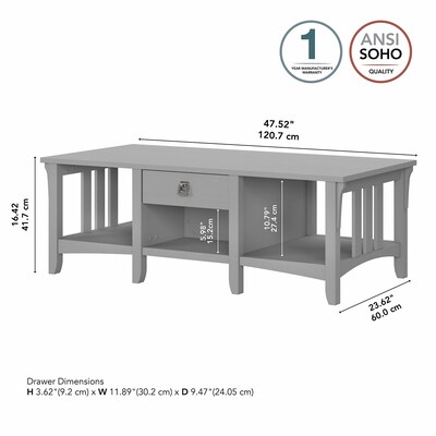 Bush Furniture Salinas 48" x 16" Coffee Table with Storage, Cape Cod Gray (SAT248CG-03)