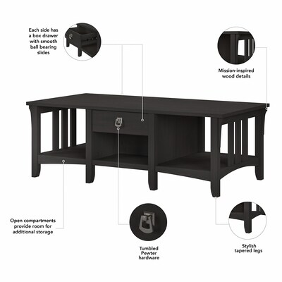 Bush Furniture Salinas 48" x 16" Coffee Table with Storage, Vintage Black (SAT248VB-03)