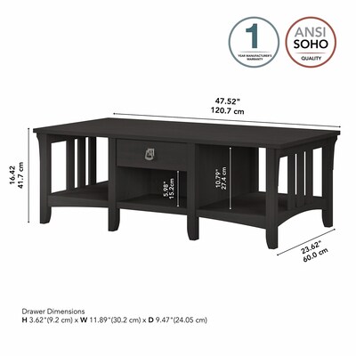 Bush Furniture Salinas 48" x 16" Coffee Table with Storage, Vintage Black (SAT248VB-03)