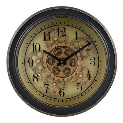 La Crosse Clock 13 Inch Round Bronze Metal Analog Clock with Working Gears (BBB85289)