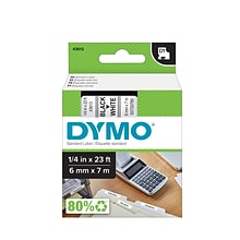 DYMO D1 Standard 43613 Label Maker Tape, 1/4 x 23, Black on White (43613)