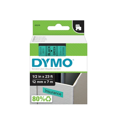 DYMO D1 Standard 45019 Label Maker Tape, 1/2 x 23, Black on Green (45019)