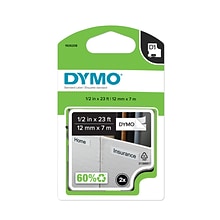 DYMO D1 Standard 1926208 Label Maker Tape, 1/2 x 23, Black on White, 2/Each (1926208)