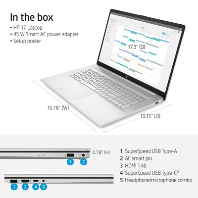 HP 17.3" Laptop, Intel Core i3-1125G4, 8GB Memory, 512GB SSD, Windows 11 Home | Quill.com