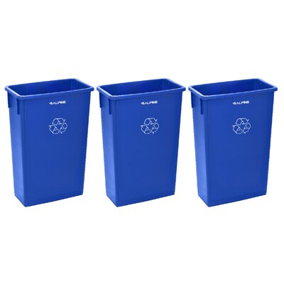 Alpine Industries Commercial Indoor Recycling Bin Trash Can, 23 Gallon, Blue,  3/Pack (477-BLU-3PK)