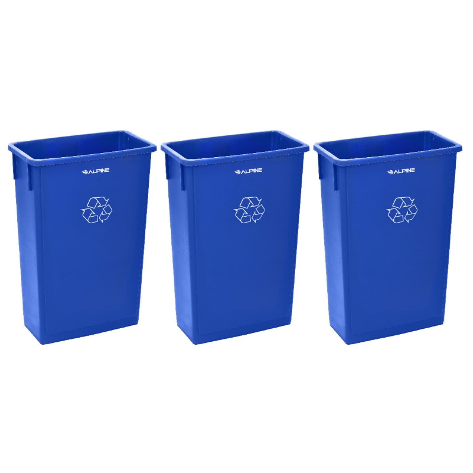 Alpine Industries Polypropylene Recycling Bin, 23 Gallon, Blue, 3/Pack (ALP477-R-BLU-3PK)