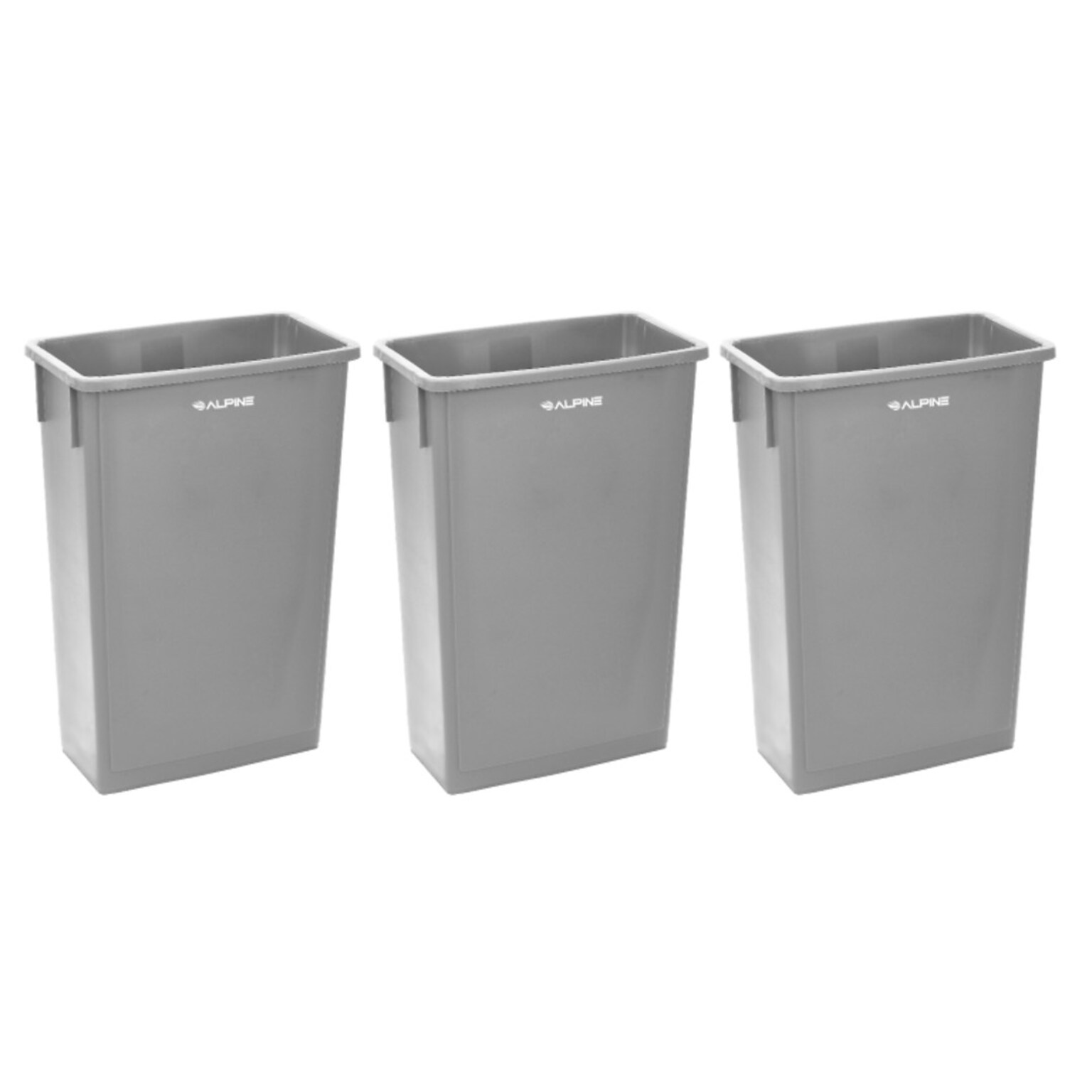 Alpine Industries Plastic Trash Can, 23 Gallon, Gray, 3/Pack (ALP477-GRY-3PK)