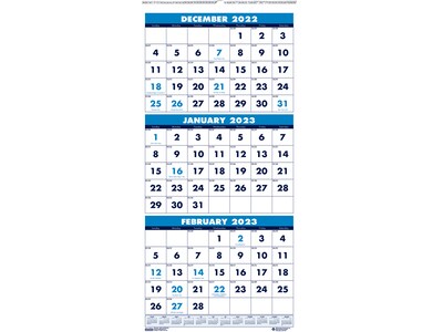 2023 House of Doolittle 8 x 17 Three-Month Wall Calendar, White/Blue (3646-23)