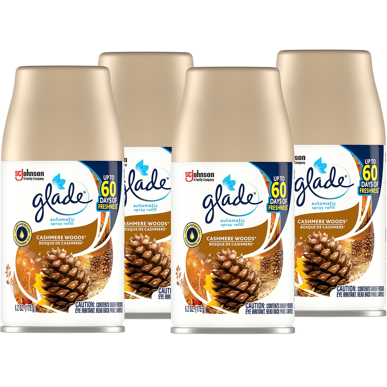 Glade Air Freshener Automatic Spray Refill, Cashmere Woods Scent, 6.2 Oz., 4/Pack (320140)