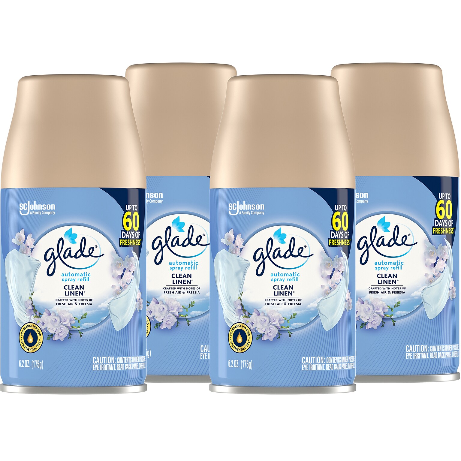 Glade Air Freshener Automatic Spray Refill, Clean Linen Scent, 6.2 Oz., 4/Pack (333368)