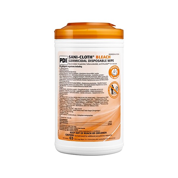 PDI Sani-Cloth Bleach Wipes, 65/Canister, 6 Canisters/Carton (P25784CT)