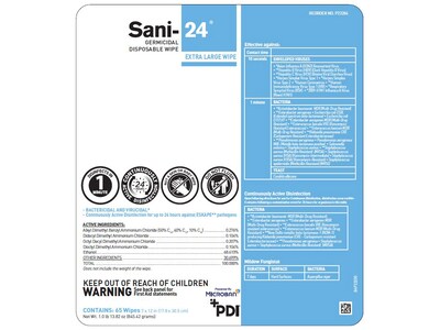 PDI Sani-24 Germicidal Disposable Disinfecting Wipes, 65/Canister, 6 Canisters/Carton (P23284CT)