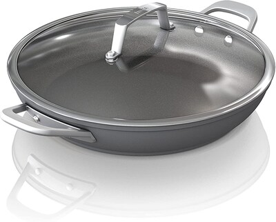 Ninja Foodi Neverstick Premium Hard-anodized 12 Everyday Pan with Glass Lid, Slate Gray (C30830)