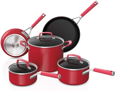 Ninja Foodi NeverStick Vivid Aluminum 8-Piece Cookware Set, Crimson Red (C28000)