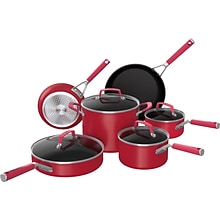 Ninja Foodi NeverStick Vivid Aluminum 10-Piece Cookware Set, Crimson Red (C29500)