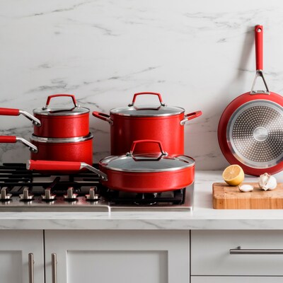 Ninja Foodi NeverStick Vivid Aluminum 10-Piece Cookware Set, Crimson Red (C29500)